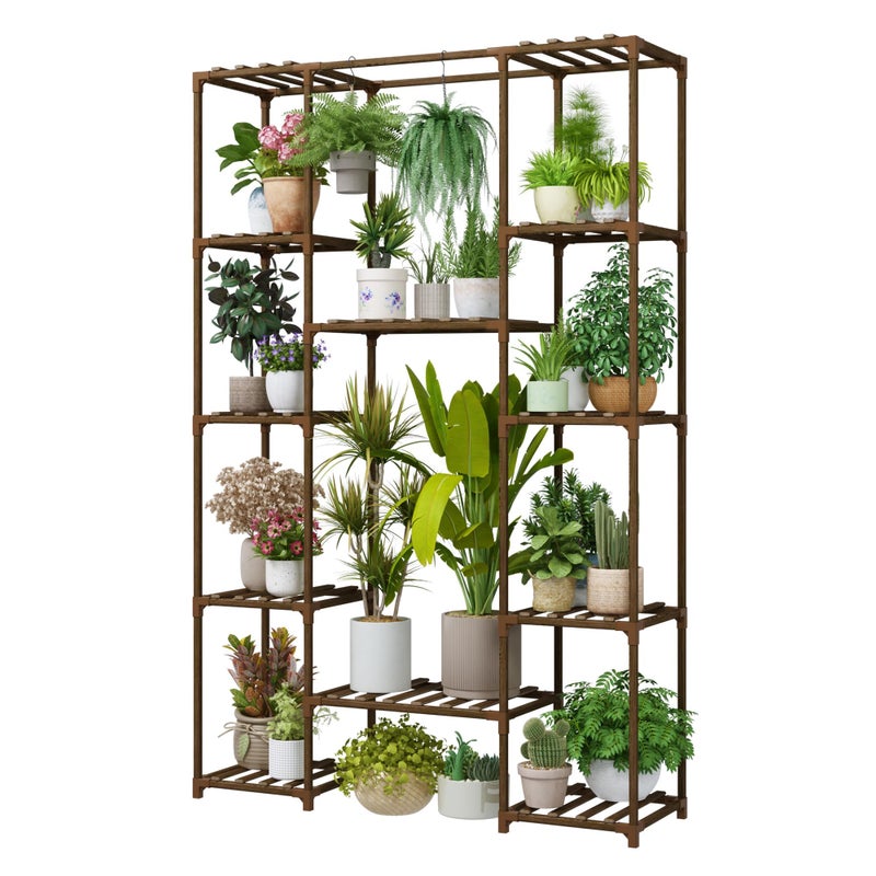 Bamworld 62.2'' Tall Plant Stand Indoor Large Plant Shelf for Multiple Plants Wood Flower Stand Outdoor Hanging Plant Rack for Living Room Garden Balcony Home Decor - Image 1