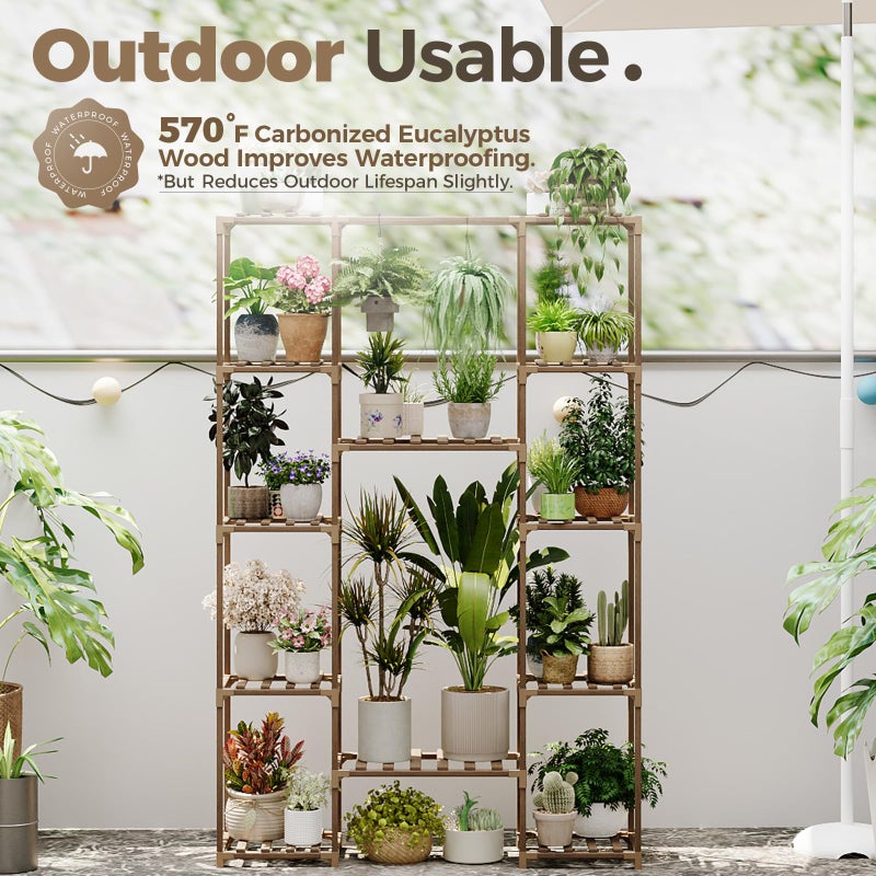 Bamworld 62.2'' Tall Plant Stand Indoor Large Plant Shelf for Multiple Plants Wood Flower Stand Outdoor Hanging Plant Rack for Living Room Garden Balcony Home Decor - Image 3
