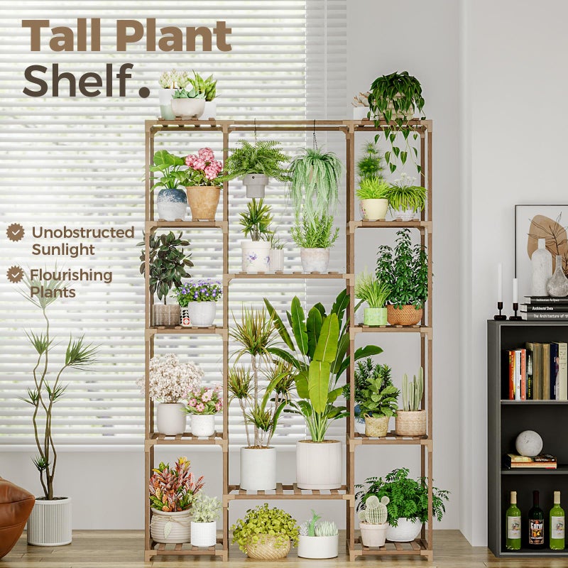Bamworld 62.2'' Tall Plant Stand Indoor Large Plant Shelf for Multiple Plants Wood Flower Stand Outdoor Hanging Plant Rack for Living Room Garden Balcony Home Decor - Image 2
