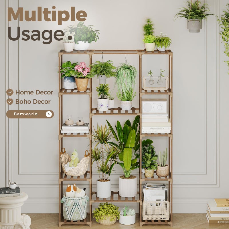 Bamworld 62.2'' Tall Plant Stand Indoor Large Plant Shelf for Multiple Plants Wood Flower Stand Outdoor Hanging Plant Rack for Living Room Garden Balcony Home Decor - Image 4