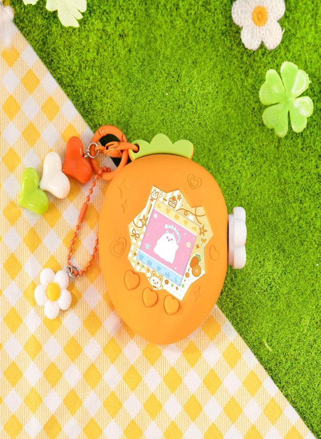 BUBBLELOGUS Strawberry Bubble Protective Case for Tamagotchi Paradise, Soft TPU Silicone Cover with Holographic Faceplate, Flower Shaped Zoom Dial Cap & Charms Set, Anti-Scratch & Waterproof (Orange) - Image 5