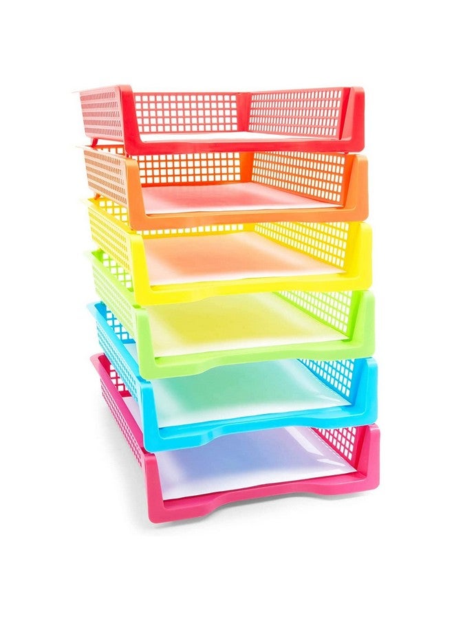 Bright Creations Set of 6 Rainbow Turn in Trays for Teachers, Plastic Classroom Paper Organizers, Colorful Storage Baskets for Office (10 x 3 x 13 in) - Image 1