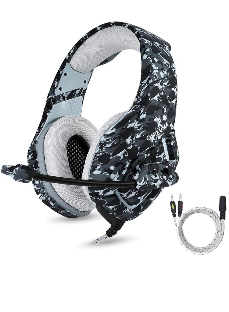 onikuma K1B 3.5mm jack stereo gaming headset with noise canceling microphone Camouflage Gray - Image 1