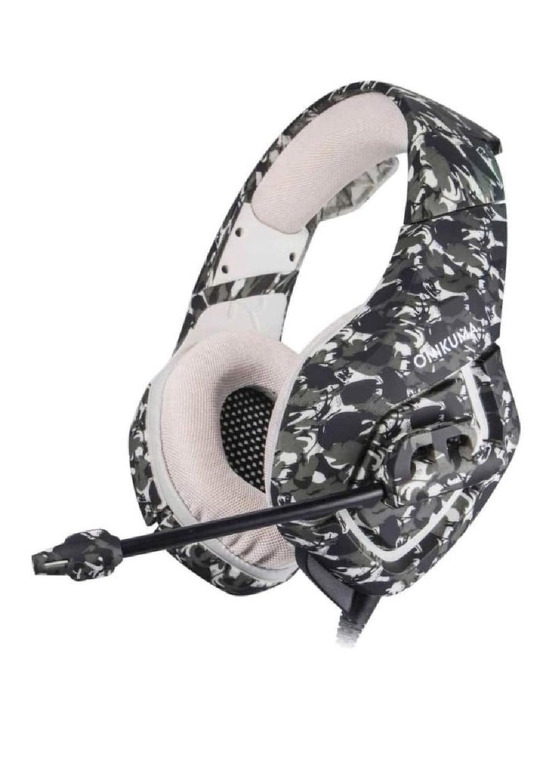 onikuma K1B 3.5mm jack stereo gaming headset with noise canceling microphone Camouflage Gray - Image 4