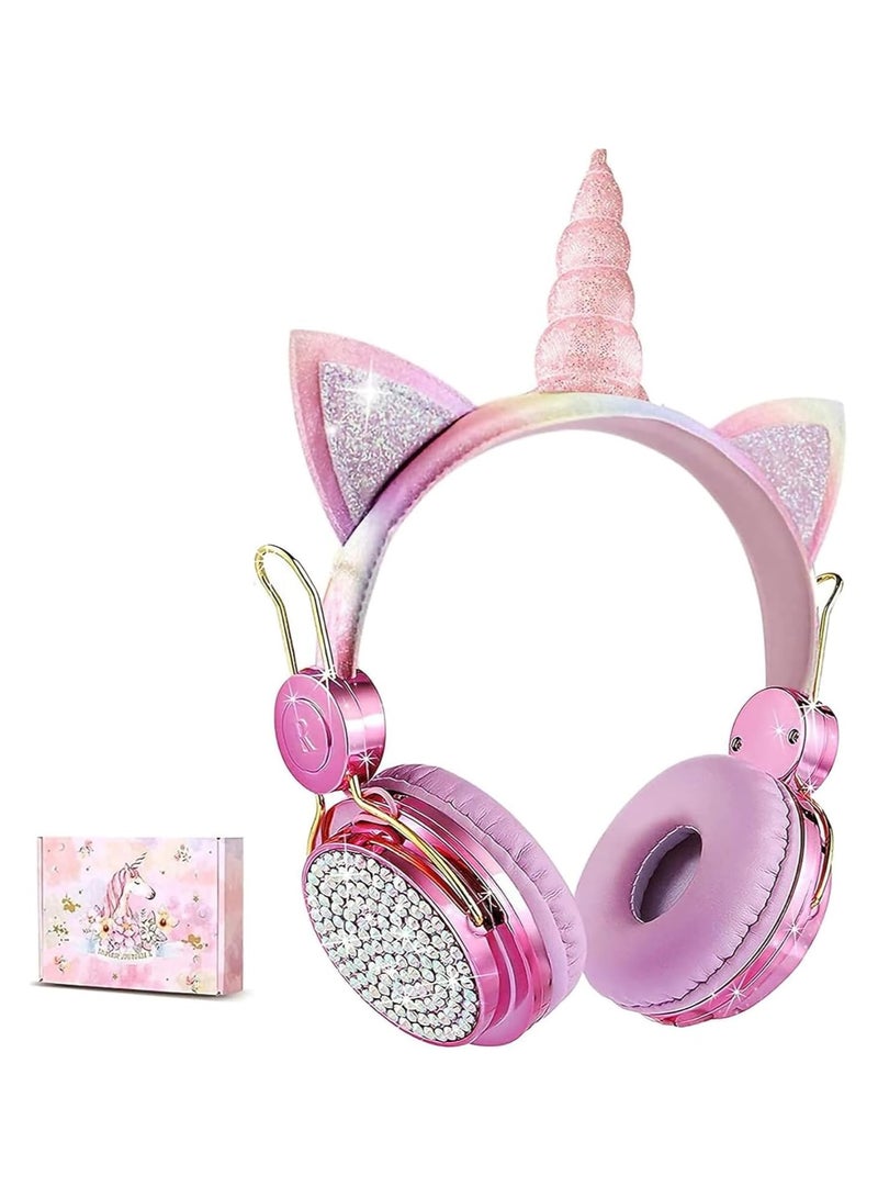 general Kids Unicorn Headphones with Microphone for School/Travel, Shareport, On-Ear/On-Ear  Headphones with Nylon Cable - Pink - Image 1