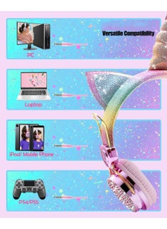 General Kids Unicorn Headphones with Microphone for School/Travel, Shareport, On-Ear/On-Ear  Headphones with Nylon Cable - Pink  - Image 2