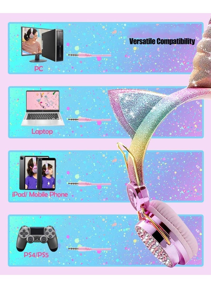 general Kids Unicorn Headphones with Microphone for School/Travel, Shareport, On-Ear/On-Ear  Headphones with Nylon Cable - Pink - Image 2