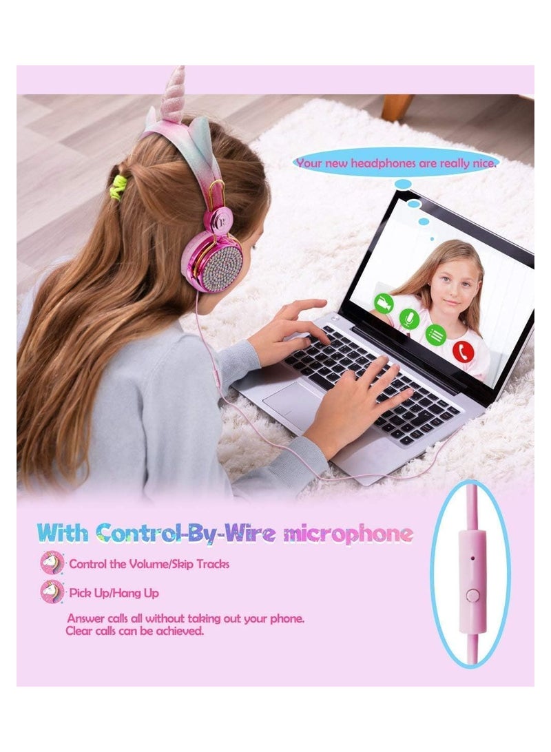 general Kids Unicorn Headphones with Microphone for School/Travel, Shareport, On-Ear/On-Ear  Headphones with Nylon Cable - Pink - Image 4