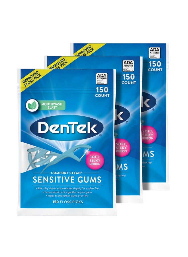 Dentek - Comfort Clean Sensitive Gums Floss Picks Soft & Silky Ribbon 150 Count 3 Pack - Image 1