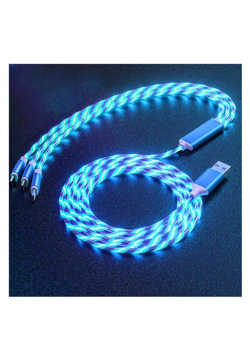 3 in 1 Multi USB Charging Cable with Blue LED Light, Glow in the Dark Design, Compatible with iOS and Android Devices, USB Type C, 1.2m Length - Image 1