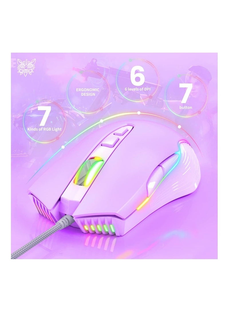 onikuma RGB 6400 DPI Wired Gaming Mouse Breathing LED Optical USB 7 Buttons Gamer Computer Pink Mice for Laptop PC Desktop - Image 2