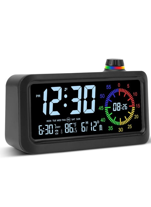 Digital Alarm Clock, Visual Color LED Screen with Timer, 2 Brightness Levels, 3 Volume, 3 Alarm Clock, Snooze, 12/24 Hours, 60 Minutes Countdown (Black)