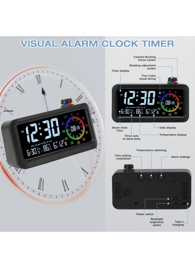 Yakiter - Digital Alarm Clock, Visual Color LED Screen with Timer, 2 Brightness Levels, 3 Volume, 3 Alarm Clock, Snooze, 12/24 Hours, 60 Minutes Countdown (Black) - Image 1