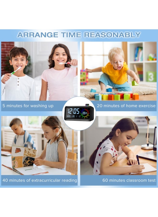 Yakiter - Digital Alarm Clock, Visual Color LED Screen with Timer, 2 Brightness Levels, 3 Volume, 3 Alarm Clock, Snooze, 12/24 Hours, 60 Minutes Countdown (Black) - Image 1