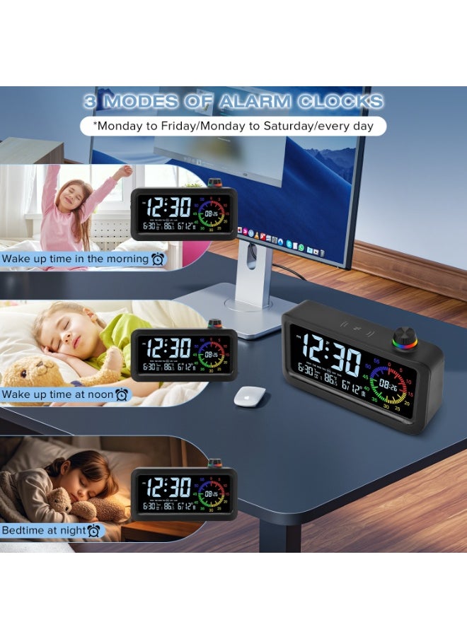 Yakiter - Digital Alarm Clock, Visual Color LED Screen with Timer, 2 Brightness Levels, 3 Volume, 3 Alarm Clock, Snooze, 12/24 Hours, 60 Minutes Countdown (Black) - Image 1