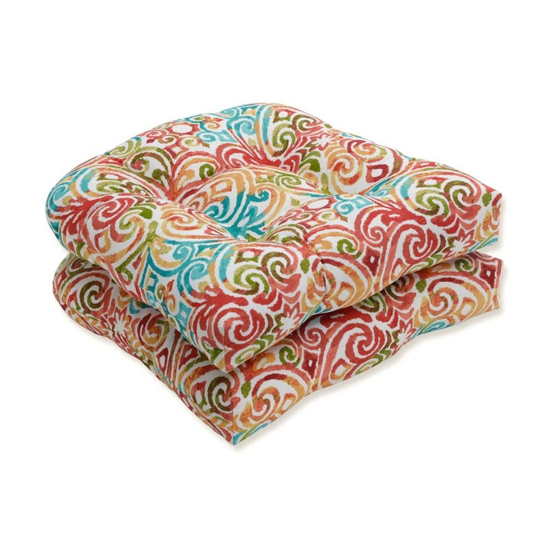 Pillow Perfect OutdoorIndoor Tufted Seat Cushions Round Back 19 x 19 Blue Corinthian Dapple 2 Count