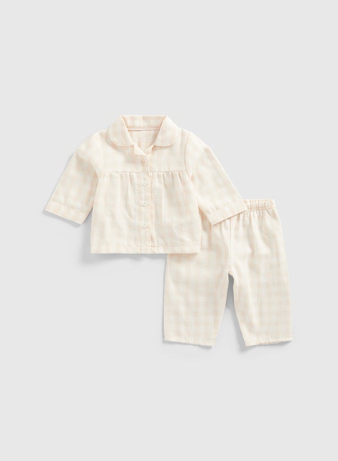 mothercare بيجامة أطفال منسوجة بنقشة مربعات باللون الوردي - Image 1