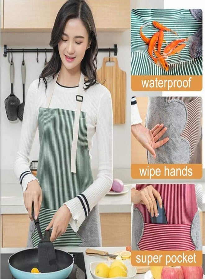 HEXONIQ® Adjustable Bib Apron With Pockets - 2 Side Coral Velvet Towels Stitched Durable Pinstripe Waterproof Cooking Aprons Suitable For Home Kitchen, Grill, Restaurant Even Garden Craft (Brown) - Image 4