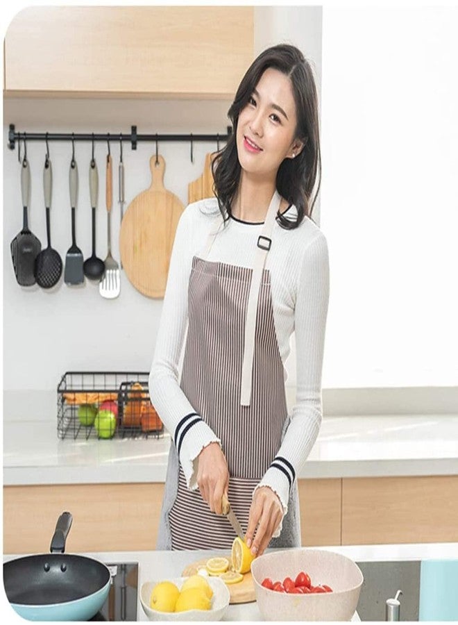 HEXONIQ® Adjustable Bib Apron With Pockets - 2 Side Coral Velvet Towels Stitched Durable Pinstripe Waterproof Cooking Aprons Suitable For Home Kitchen, Grill, Restaurant Even Garden Craft (Brown) - Image 2