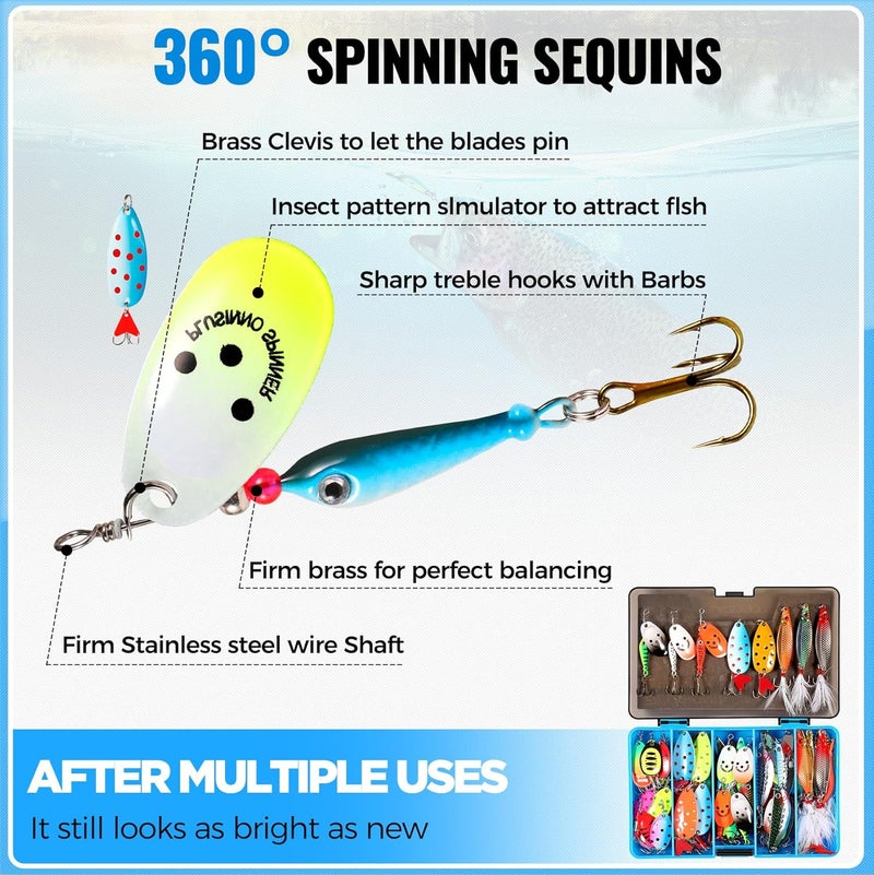 PLUSINNO Fishing Lures Spinner baits for Bass - 16/32 pcs Spinner Lures Kit with Portable Carry Bag, Hard Metal Spinner Baits for Trout - Image 3