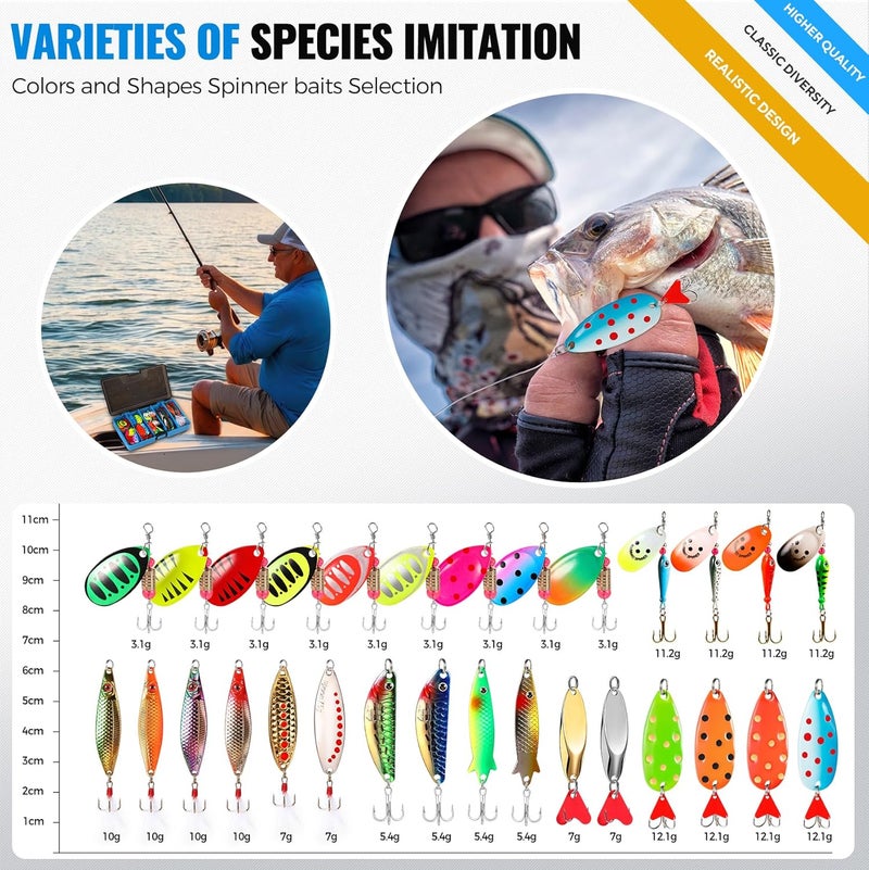 PLUSINNO Fishing Lures Spinner baits for Bass - 16/32 pcs Spinner Lures Kit with Portable Carry Bag, Hard Metal Spinner Baits for Trout - Image 2