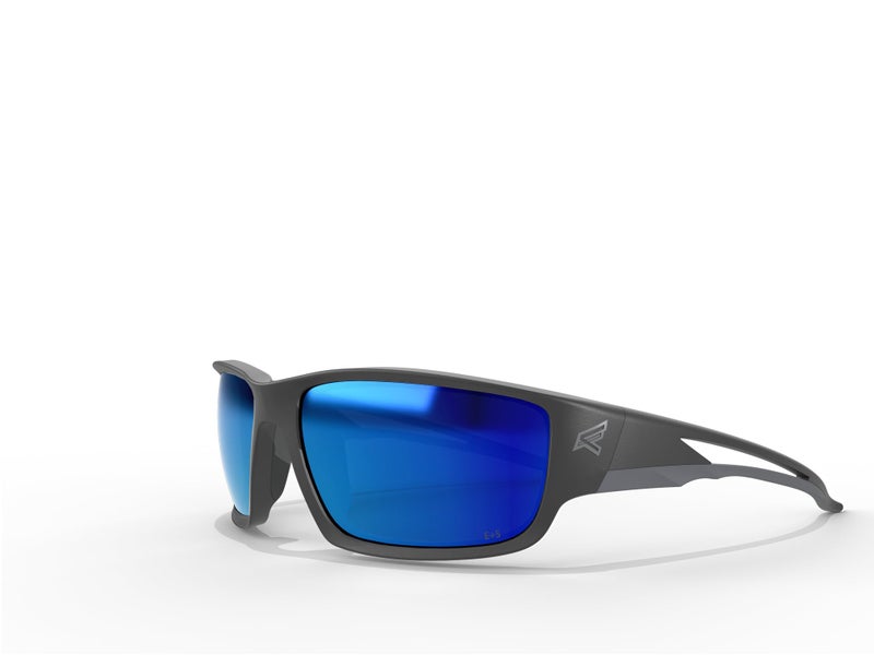 Edge SK118 Kazbek Wrap-Around Safety Glasses, Anti-Scratch, Non-Slip, UV 400, Military Grade, ANSI/ISEA & MCEPS Compliant, 5.04" Wide, Black Frame / Blue Mirror Lens - Image 1