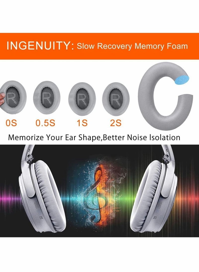 KASTWAVE Cushions Bose Replacement Ear Pads Kit, Professional Replacement Earpads Cushions for QC35, QC35ii Headphones, Ear Pads with Softer Leather, Noise Isolation Foam, Added Thickness (Silver) - Image 2