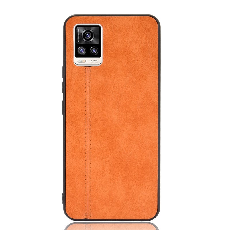 HuHa Case Cover For Vivo V20 Shockproof Sewing Cow Pattern Skin PC + PU + TPU Case(Orange) - Image 2