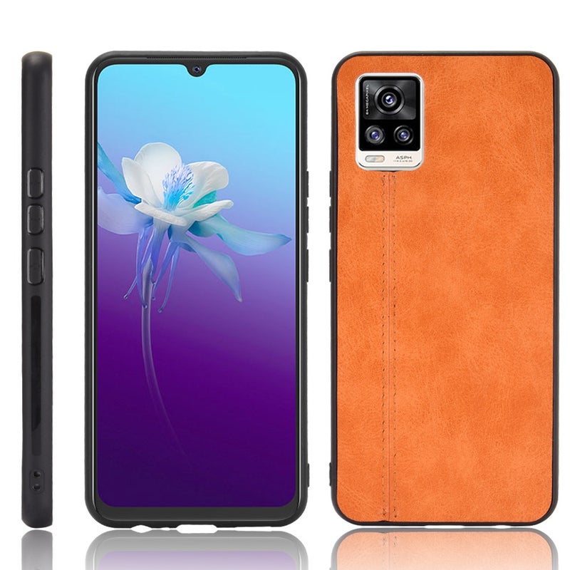 HuHa Case Cover For Vivo V20 Shockproof Sewing Cow Pattern Skin PC + PU + TPU Case(Orange) - Image 1
