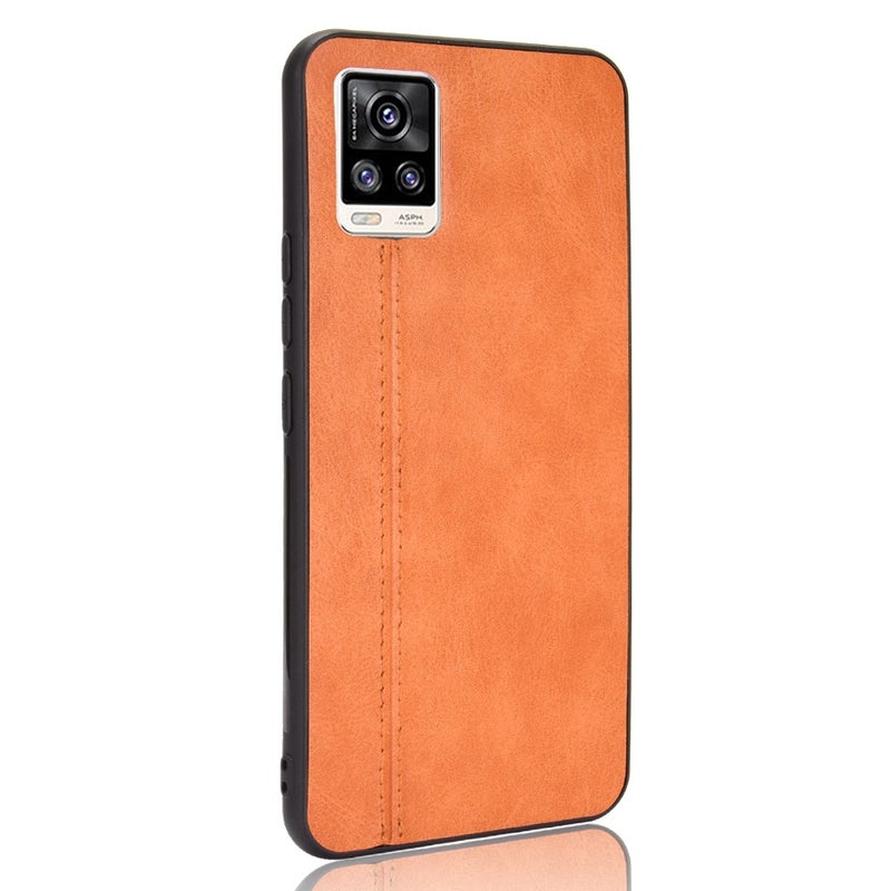 HuHa Case Cover For Vivo V20 Shockproof Sewing Cow Pattern Skin PC + PU + TPU Case(Orange) - Image 3