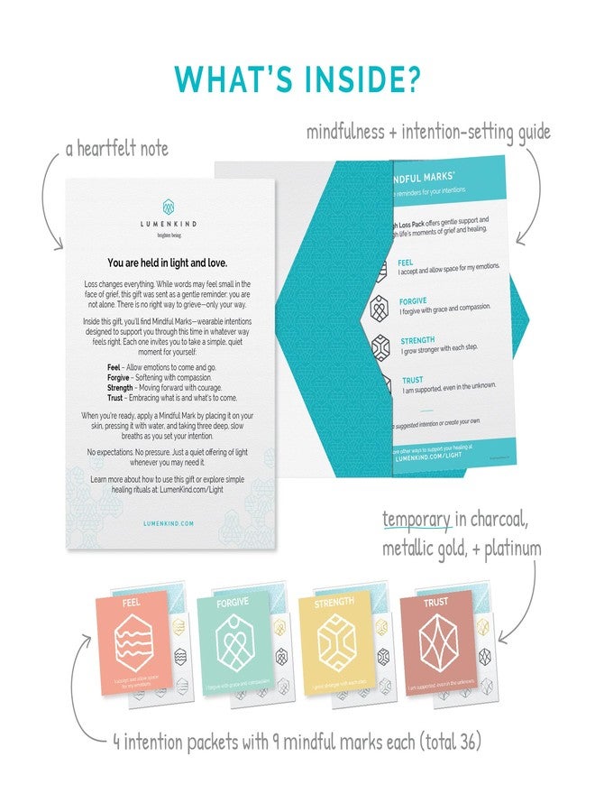 LumenKind Light Through Loss Pack - Mindful Marks - Ideal Gift for Grief, Loss and Healing - Sympathy Gifts for Loss of Loved One - 36 Intention Marks - Remembrance & Bereavement Gift for Grieving - Image 4