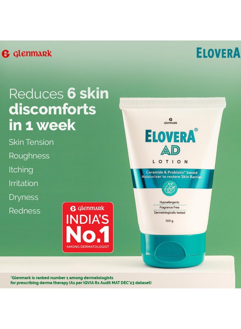 Elovera AD Moisturising Lotion 100ml For Dry Skin with Ceramides and Probiotic Nourishes and Restores Skin Barrier Dermatologically Tested Hypoallergenic - Image 2
