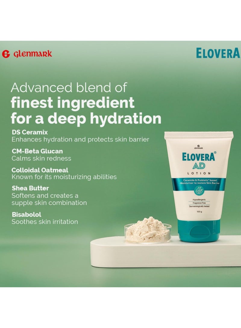 Elovera AD Moisturising Lotion 100ml For Dry Skin with Ceramides and Probiotic Nourishes and Restores Skin Barrier Dermatologically Tested Hypoallergenic - Image 3