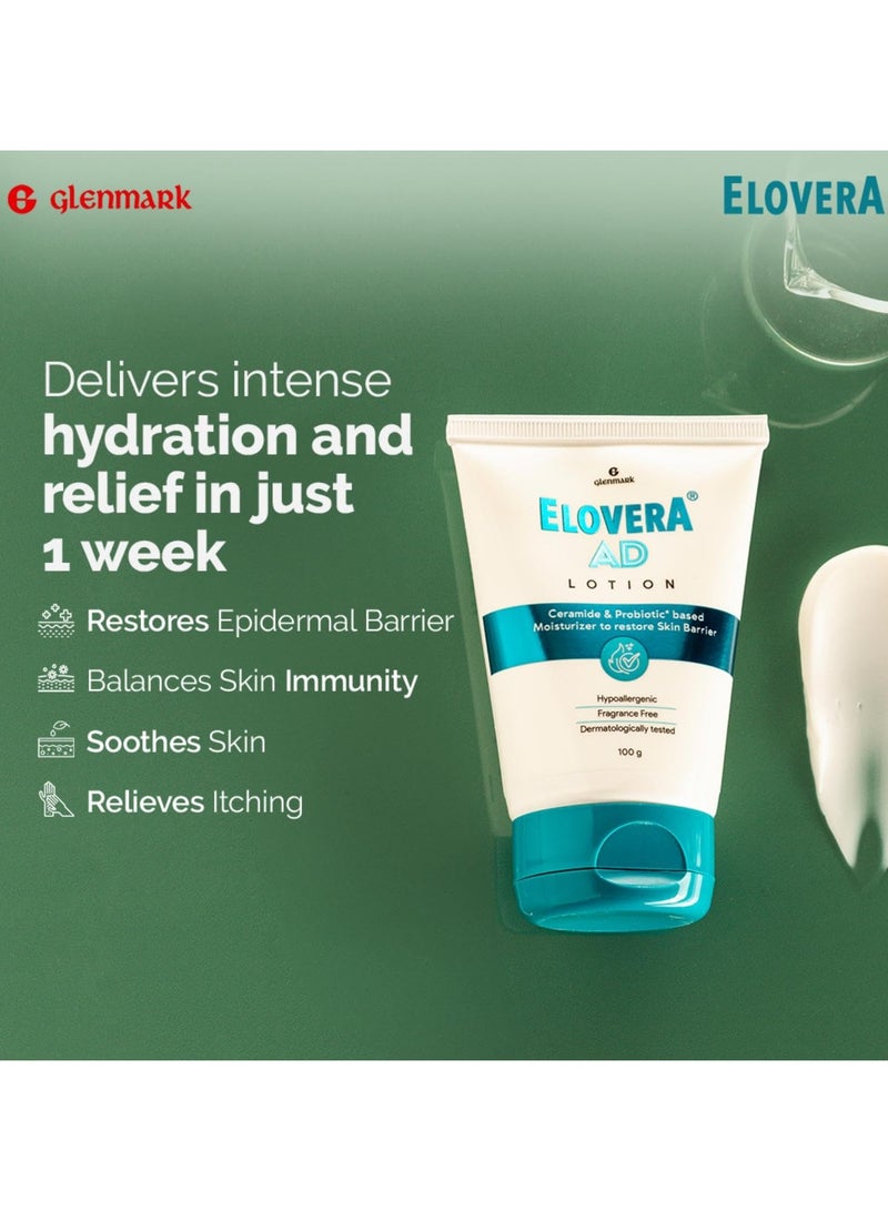 Elovera AD Moisturising Lotion 100ml For Dry Skin with Ceramides and Probiotic Nourishes and Restores Skin Barrier Dermatologically Tested Hypoallergenic - Image 4