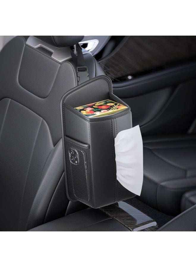 Arabest Car Tissue Holder for Front Seat Headrest Organizer for Backseat PU Leather Tissue Box Cover with 2 Side Mesh Pockets for Cars SUVs Trucks - Image 1