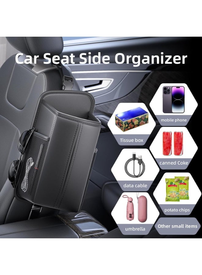Arabest Car Tissue Holder for Front Seat Headrest Organizer for Backseat PU Leather Tissue Box Cover with 2 Side Mesh Pockets for Cars SUVs Trucks - Image 2