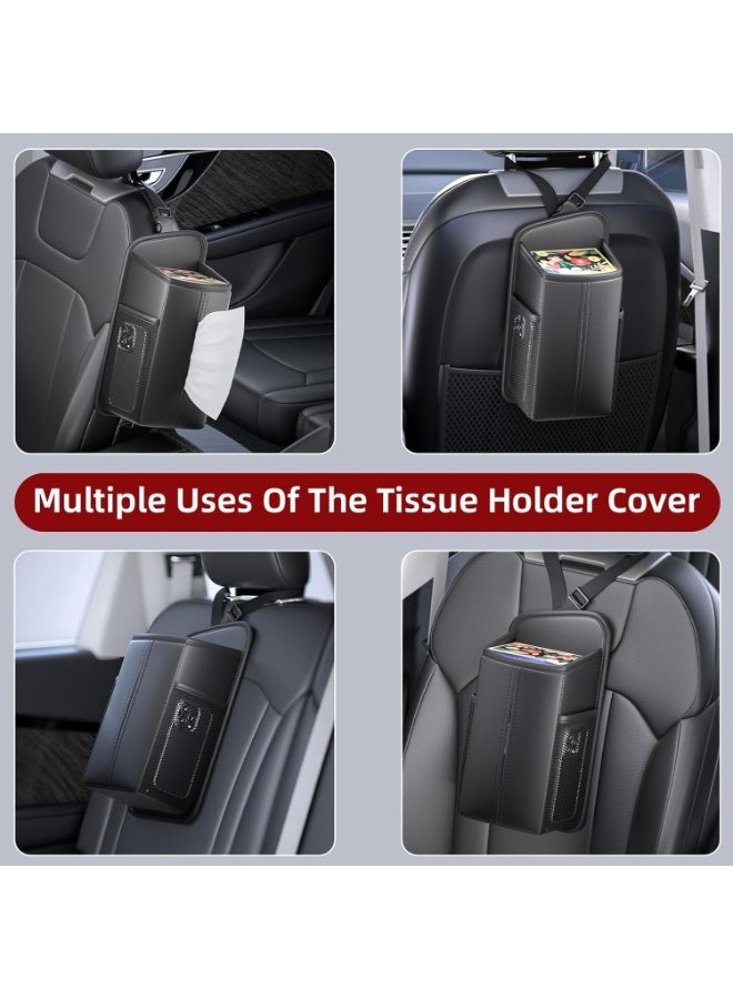 Arabest Car Tissue Holder for Front Seat Headrest Organizer for Backseat PU Leather Tissue Box Cover with 2 Side Mesh Pockets for Cars SUVs Trucks - Image 4