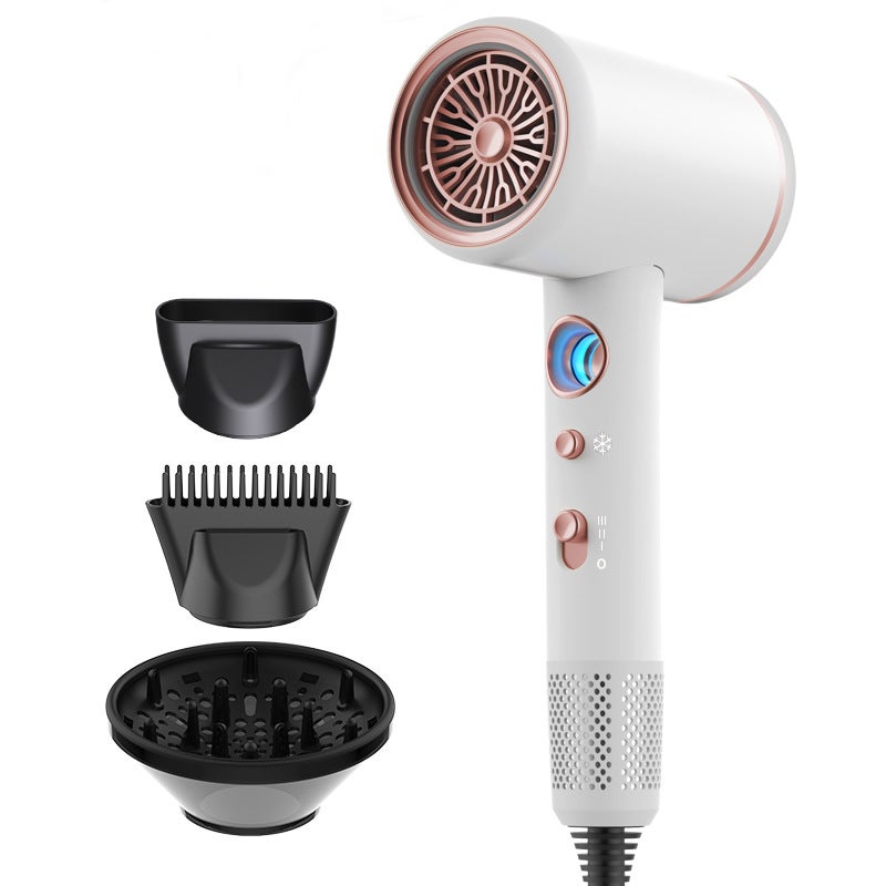 general High-Power Hair Dryer with Temperature Display White (air nozzle comb hood)