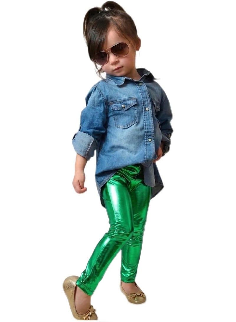 Girls Leather Leggings Disco Gymnastics & Sports