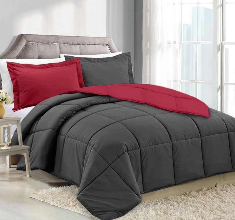 Clara Clark Clara Clark Luxury Down Alternative Comforter Set All Season Box Stitched Duvet Insert Queen Size Gray  Burgundy 
