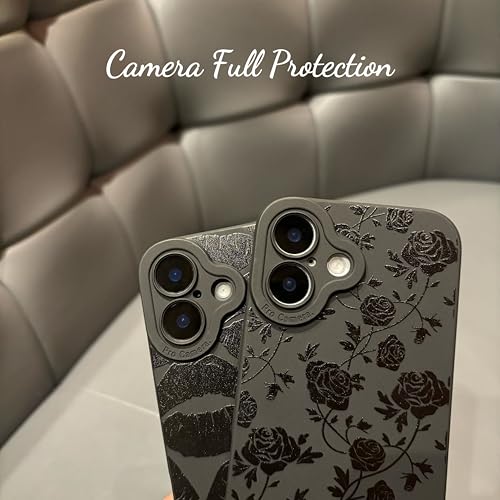 Jusnfu for iPhone 17 Case 6.3 Inch 2025, Aesthetic Rose Floral Goth Phone Case for Women Girls Men, Slim Silicone Protective Phone Cover for iPhone 17, Black Flower - Image 3
