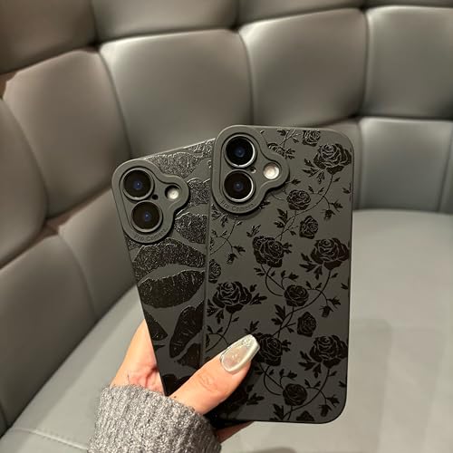 Jusnfu for iPhone 17 Case 6.3 Inch 2025, Aesthetic Rose Floral Goth Phone Case for Women Girls Men, Slim Silicone Protective Phone Cover for iPhone 17, Black Flower - Image 2