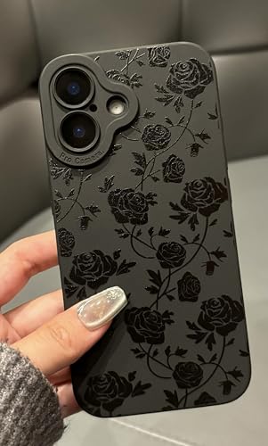 Jusnfu for iPhone 17 Case 6.3 Inch 2025, Aesthetic Rose Floral Goth Phone Case for Women Girls Men, Slim Silicone Protective Phone Cover for iPhone 17, Black Flower - Image 1