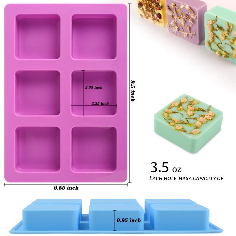 Sakolla 2 Pack Silicone Soap Molds for Soap Making, Reusable 6 Cavity Square Silicone Molds for Homemade Soap, Cake, Bread, Ice Cube - Image 3