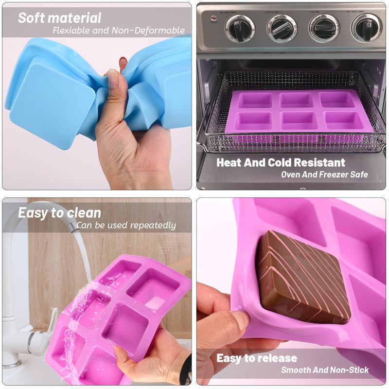 Sakolla 2 Pack Silicone Soap Molds for Soap Making, Reusable 6 Cavity Square Silicone Molds for Homemade Soap, Cake, Bread, Ice Cube - Image 4