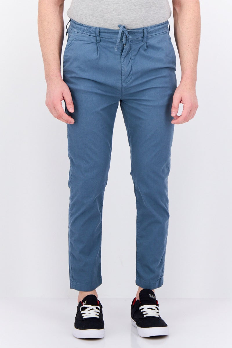 Sorbino Men Regular Fit Microgrid Pattern Chino Pants, Slate Blue - Image 1