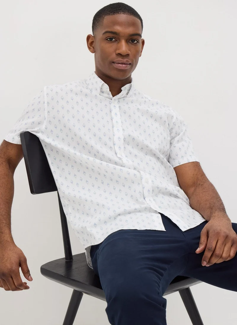Matalan White Geometric Short Sleeve Shirt
