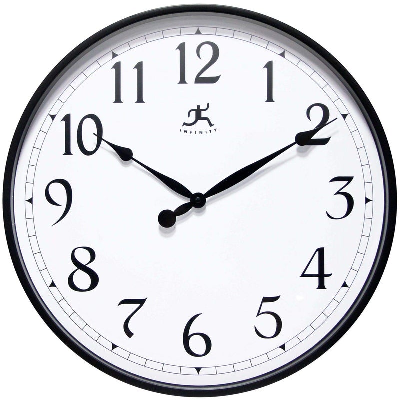 Infinity Instruments Officium 18 inch Plain Office Wall Clock Business Easy to Read Battery Operated Black