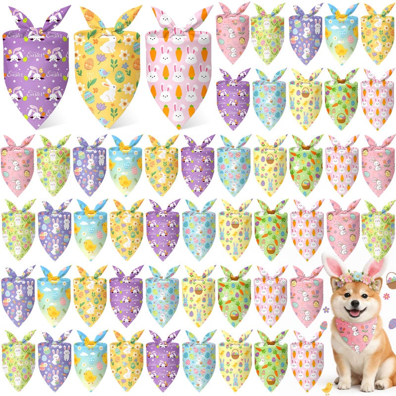 Weewooday 50 Pcs Easter Dog Bandanas Bulk with Bunny Rabbit Egg Carrot Pattern Soft Bibs Adjustable Triangle Pet Scarf Bowtie for Small Medium Large Costume Grooming256 x 177 x 177 Inch - Image 2