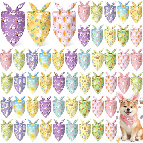 Weewooday 50 Pcs Easter Dog Bandanas Bulk with Bunny Rabbit Egg Carrot Pattern Soft Bibs Adjustable Triangle Pet Scarf Bowtie for Small Medium Large Costume Grooming256 x 177 x 177 Inch - Image 1